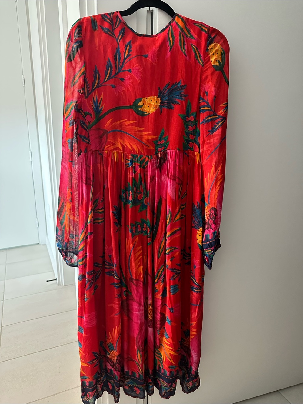 FARM Rio Red Floral Long-Sleeve Midi Dress - New With Tags - Picture 5 of 7